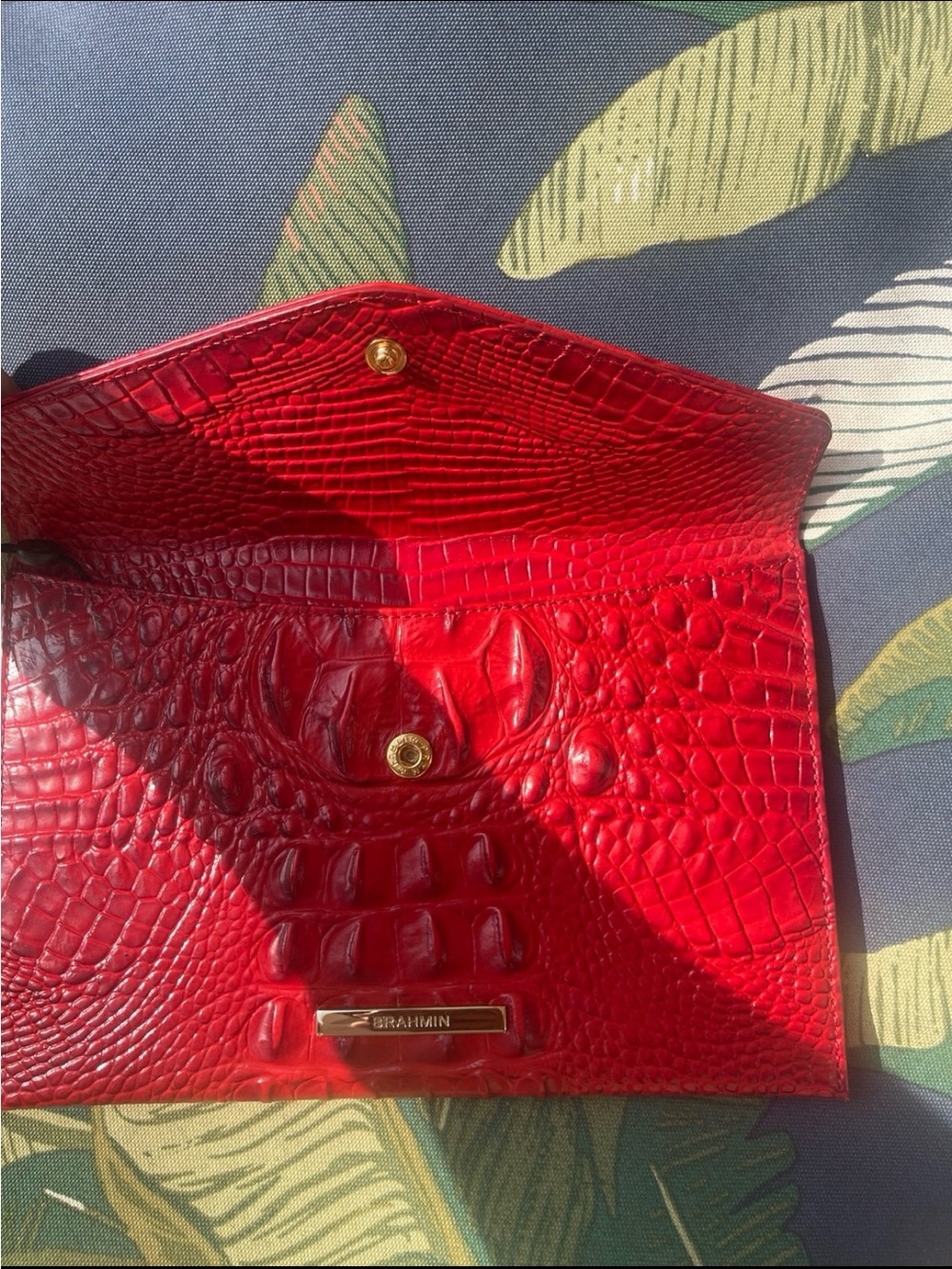 Brahmin Red Croc-Embossed Leather Envelope Clutch - Picture 4 of 5